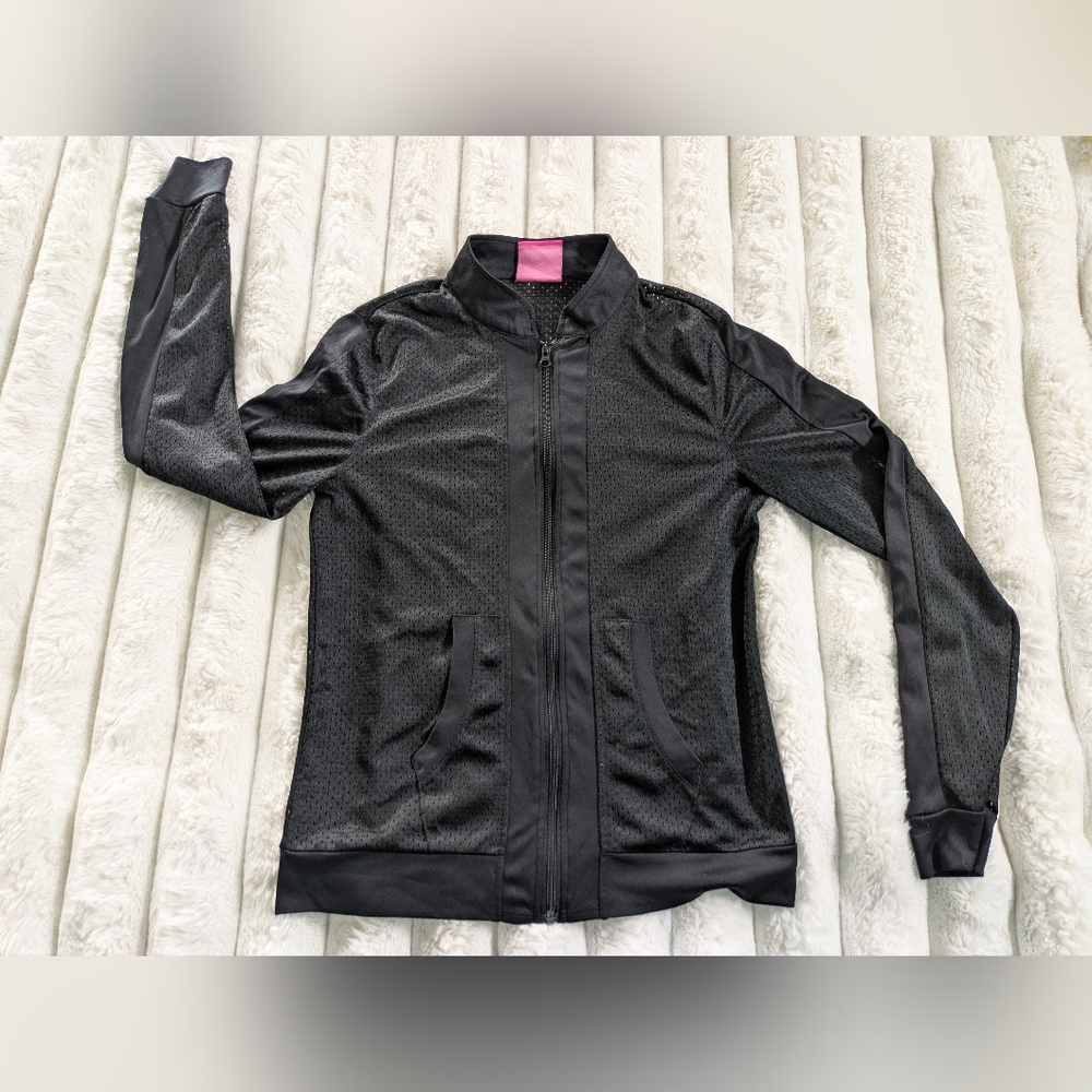 Jenni by Jennifer Moore Women's Black Medium Sheer Mesh Full Zip Jacket Top